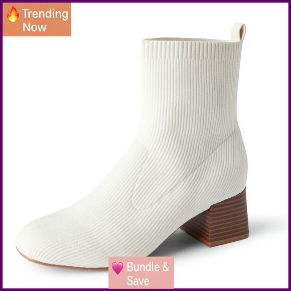 Stretch Knit Ankle Boots with Memory Foam Insole 2 Inch Heel